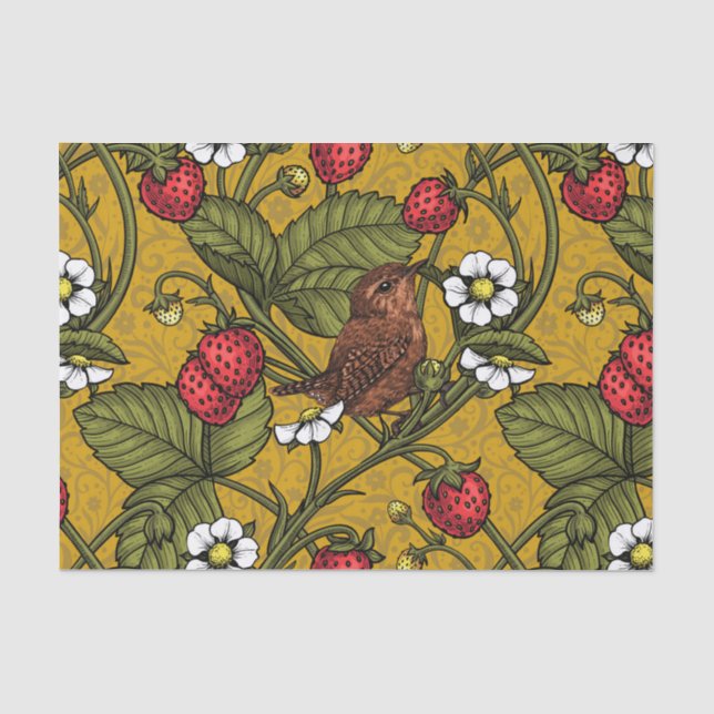 Papier Mousseline Wens et fraises sur mustrard (Recto)