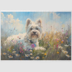 Papier Mousseline West Highland White Terrier Wildflowers Decoupage