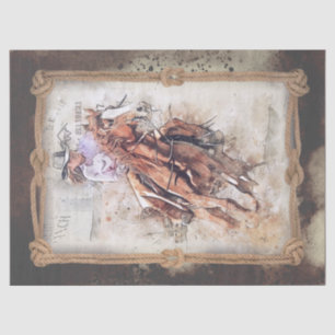 Papier Mousseline Western Barrel Racing Cowgirl Decoupage