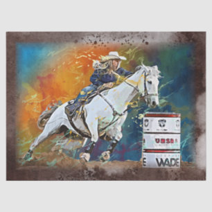 Papier Mousseline Western Barrel Racing Cowgirl Decoupage