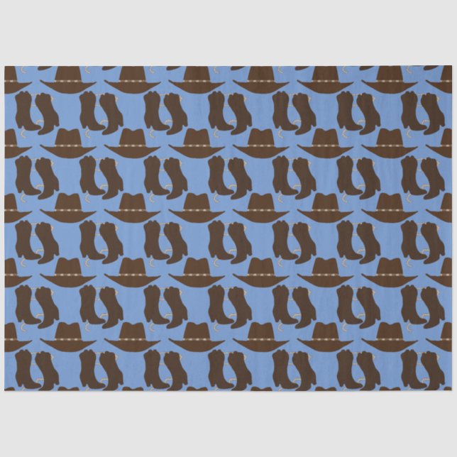 Papier Mousseline Western Cowboy Casquette and Boots Blue (Recto)