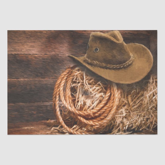 Papier Mousseline Western Cowboy Casquette Barn Hay 20x15 Découpage (Recto)