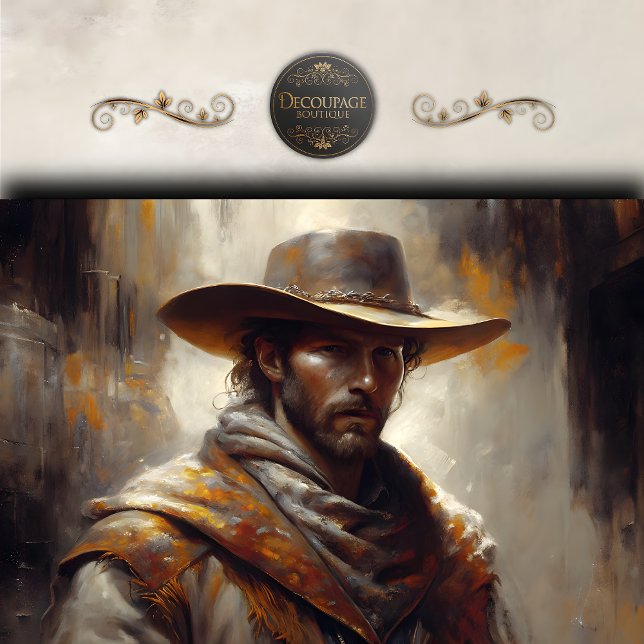 Papier Mousseline Western Cowboy Portrait Art Decoupage (Western Cowboy Portrait Art Decoupage Tissue Paper)