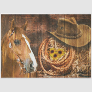 Papier Mousseline Western Horse Cowboy Casquette Lasso Rustic Barne