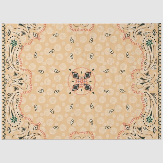 Papier Mousseline Western Paisley Gold Bandana Print Decoupage  (Recto)