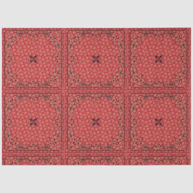 Papier Mousseline Western Paisley Red Bandana Print Decoupage  (Recto)