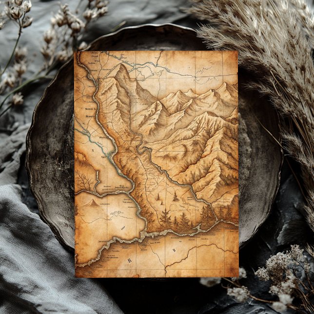 Papier Mousseline Western sauvage ouest ancienne carte au trésor aqu (Western wild west old treasure map watercolor tissue paper)