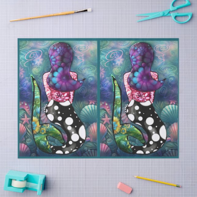 Papier Mousseline Whimsical Abstract Mermaid Nautical Teal Decoupage (Artisanat)