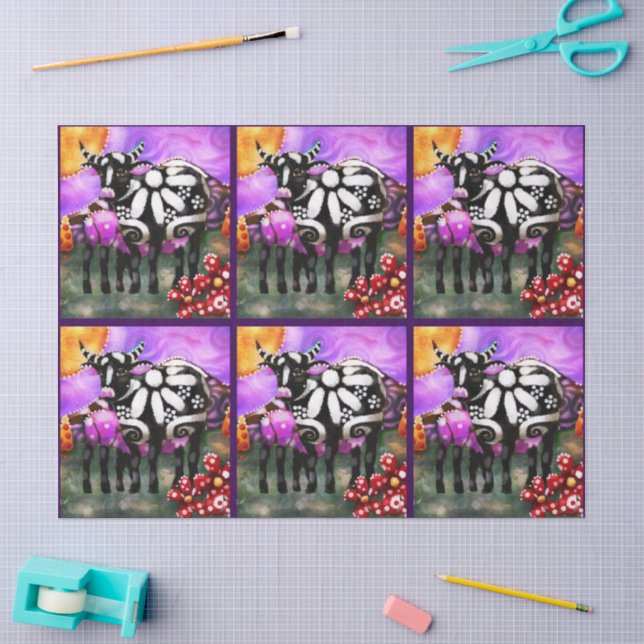 Papier Mousseline Whimsical Abstract Momma & Baby Cow Decoupage (Artisanat)