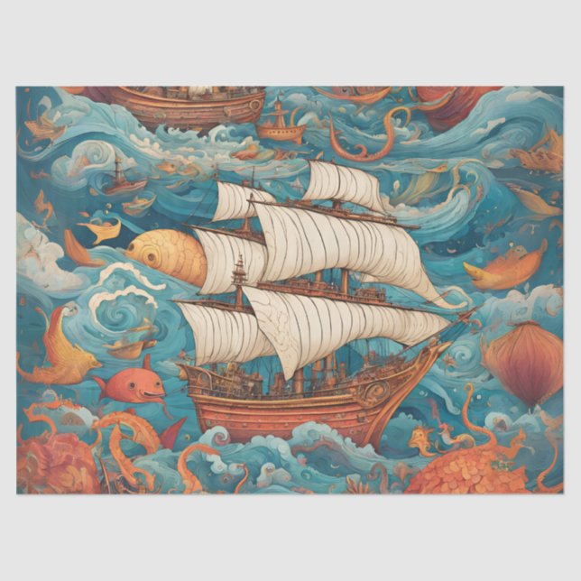 Papier Mousseline Whimsical Battleship IA-Generation Design (Recto)