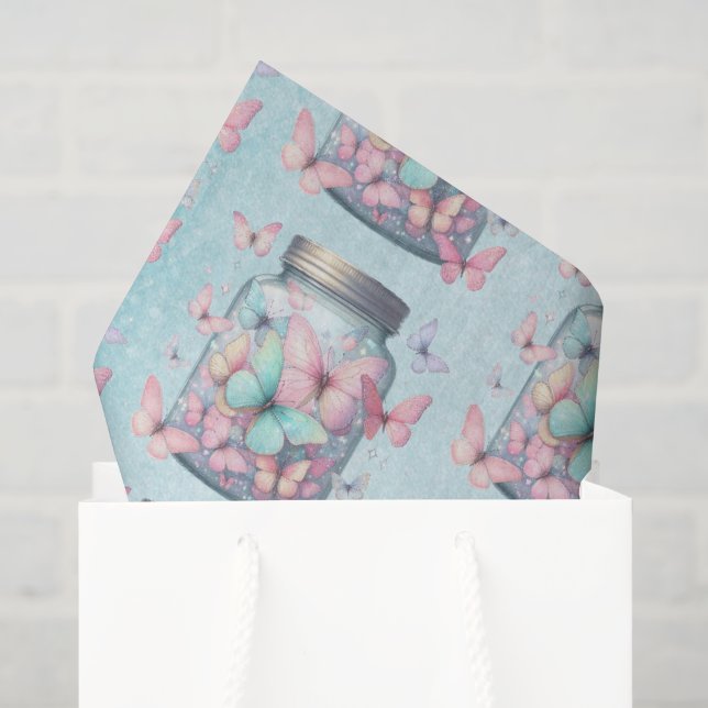 Papier Mousseline Whimsical Butterflies in a Jar Pattern (Sac cadeau)