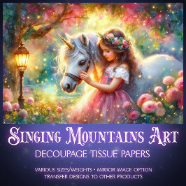 Papier Mousseline Whimsical Fantasy Art Unicorn And Girl Decoupage 