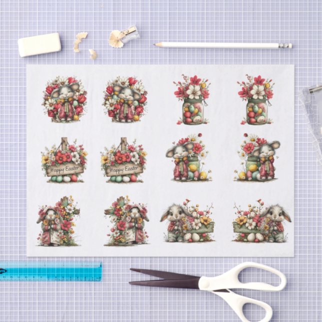 Papier Mousseline Whimsical Floral Easter for Shells  Decoupage (Artisanat)