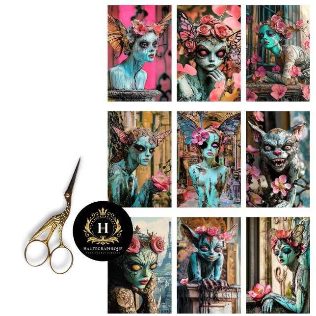 Papier Mousseline Whimsical Gothique Paris Gargoyle Découpage (Créateur téléchargé)