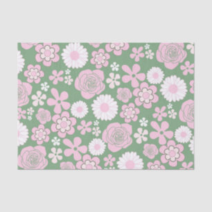 Papier Mousseline Whimsical Green Rose Retro Y2K Flower Motif