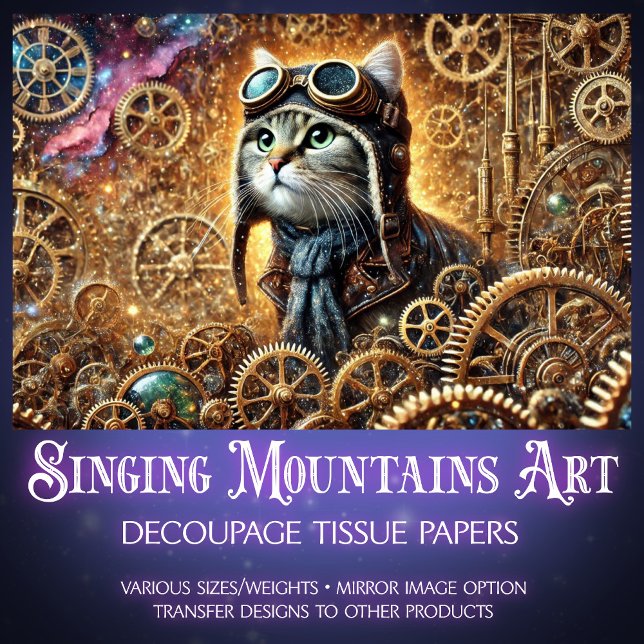 Papier Mousseline Whimsical Steampunk Chat Voyage cosmique Découpage (Créateur téléchargé)