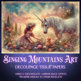 Papier Mousseline Whimsical Unicorn And Girl Fantasy Art Decoupage