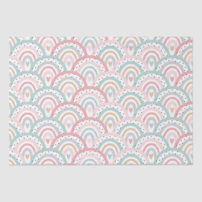 Papier Mousseline Whimsical White Rainbows and Hearts Pastel (Recto)