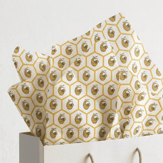 Papier Mousseline Whimsical Yellow Beehive and Bumblebee Pattern