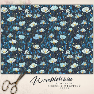 Papier Mousseline Whimssical Midnight Blue Poppy Decoupage