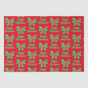 Papier Mousseline Whippet Silhouette Rouge Chien de Noël & Bow Vert