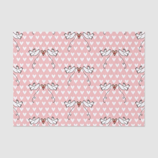 Papier Mousseline White Doves & Love Heart Tissue Paper (Recto)