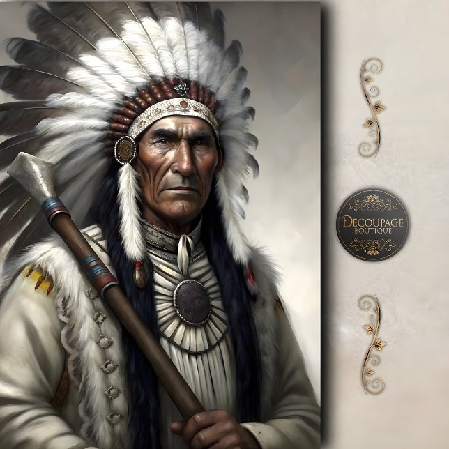 Papier Mousseline White Feather Chief & Tomahawk Decoupage (White Feather Chief & Tomahawk Decoupage Tissue Paper)