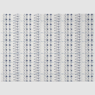 Papier Mousseline White Navy Blue Lines Tie Dye Motif traditionnel