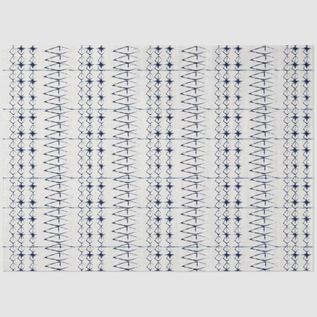 Papier Mousseline White Navy Blue Lines Tie Dye Motif traditionnel (Recto)