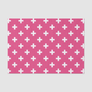 Papier Mousseline White polka crosses on fuchsia