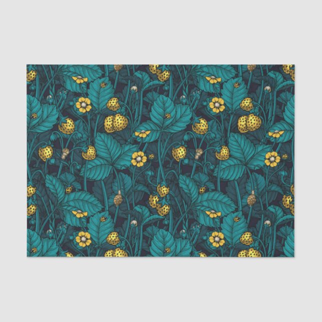 Papier Mousseline Wild strawberries, yellow and blue (Recto)