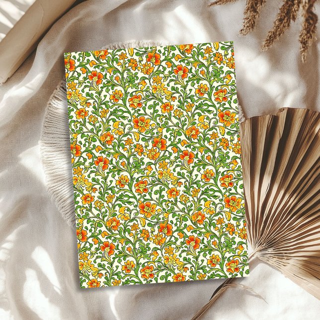 Papier Mousseline William Morris a inspiré la pêche verte (William Morris inspired vibrant green yellow peach Tissue Paper)