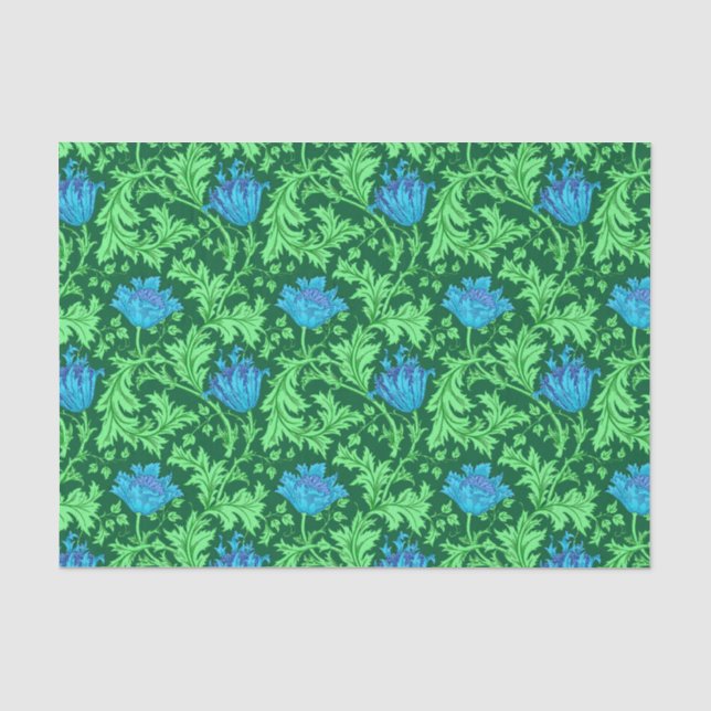 Papier Mousseline William Morris Anemone, Emerald Green et Blue (Recto)