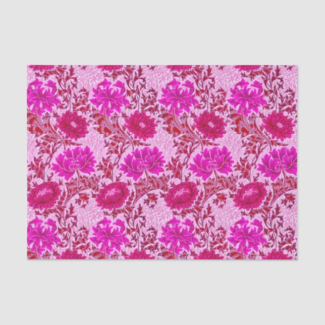 Papier Mousseline William Morris Chrysanthemums, Bourgogne et rose (Recto)