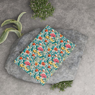 Papier Mousseline William Morris d'inspiration rose jaune cuivre ble