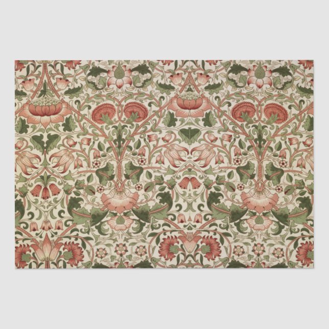 Papier Mousseline William Morris Fleurs Lodden Foliage Vert rose (Recto)