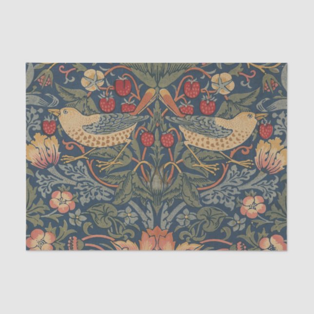 Papier Mousseline William Morris Fraise Voleurs Oiseaux (Recto)