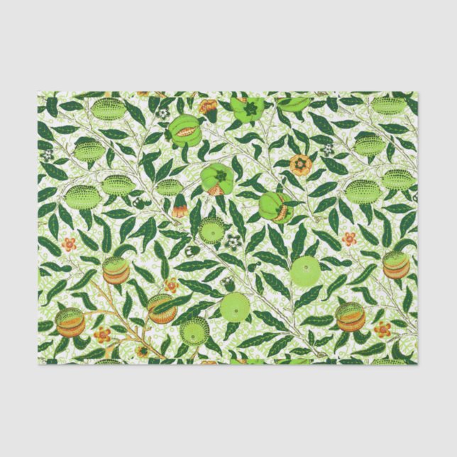 Papier Mousseline William Morris Fruit exotique, Vert citron vert (Recto)