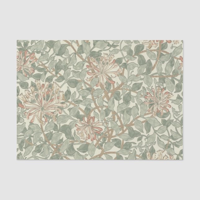 Papier Mousseline William Morris Honeysuckle Vert Floral (Recto)