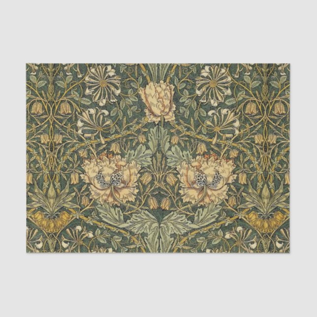 Papier Mousseline William Morris Honeysuckle Vert Floral (Recto)