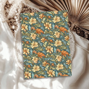 Papier Mousseline William Morris inspiré cuivre orange jaune sauge