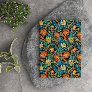 Papier Mousseline William Morris inspiré cuivre pastel bleu jaune