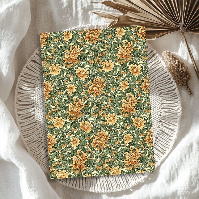 Papier Mousseline William Morris inspiré orange pastel vert floral (William Morris inspired orange pastel green floral Tissue Paper)