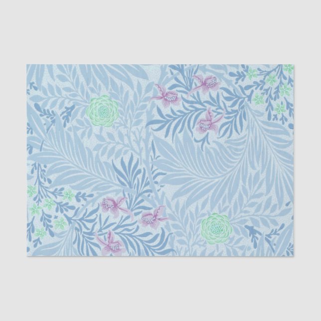 Papier Mousseline William Morris - Larkspur - Fleurs et Feuilles ble (Recto)