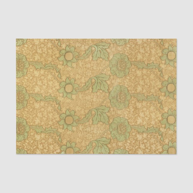 Papier Mousseline William Morris MOTIF EN papier Tissu JAUNE (Recto)