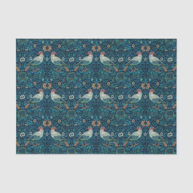 Papier Mousseline William Morris - Oiseaux Motif Floral Épissage (Recto)