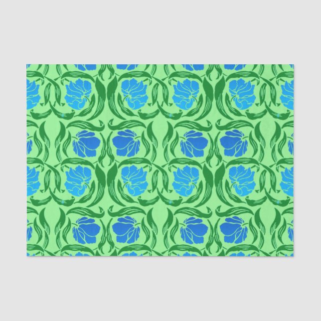 Papier Mousseline William Morris Pimpernel, Blue & Lime Green (Recto)
