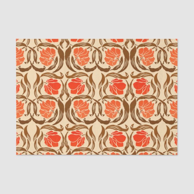 Papier Mousseline William Morris Pimpernel, Mandarin Orange & Brown (Recto)