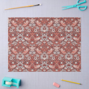Papier Mousseline William Morris Strawberry Thief Oiseau en Terracot
