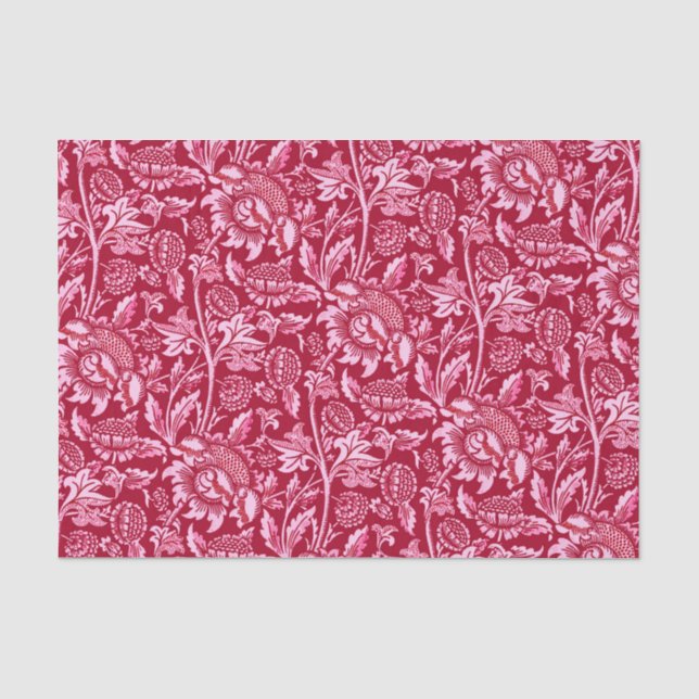 Papier Mousseline William Morris Sunflowers, Bourgogne et rose (Recto)